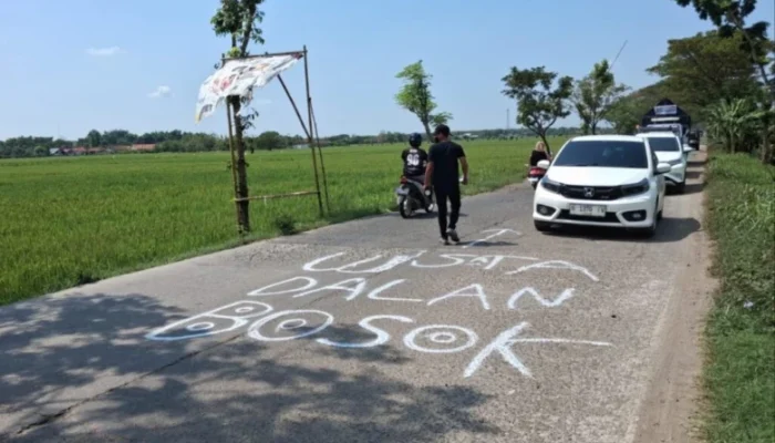 Blora Viral Lagi! Kesal Jalan Tak Kunjung Diperbaiki, Warga Tulis Sindiran di Aspal Rusak